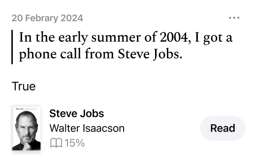 Saved quote from Steve Jobs by Walter Isaacson, with a one-word note
